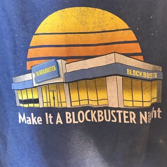 Vintage Blockbuster Video Retro Blue Acid Wash Tye Dye T Shirt Tee - Picture 4 of 6